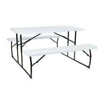 Flash Furniture Outdoor Plastic Folding Picnic and Camping Table with Benches, White