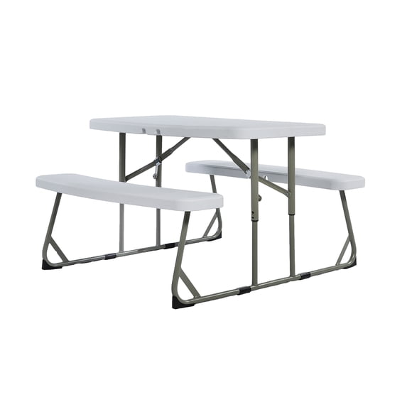 Flash Furniture Easy-Fold White Folding Plastic Kids Outdoor Picnic Table and Benches - Commercial Grade - Seating for 4 Kids