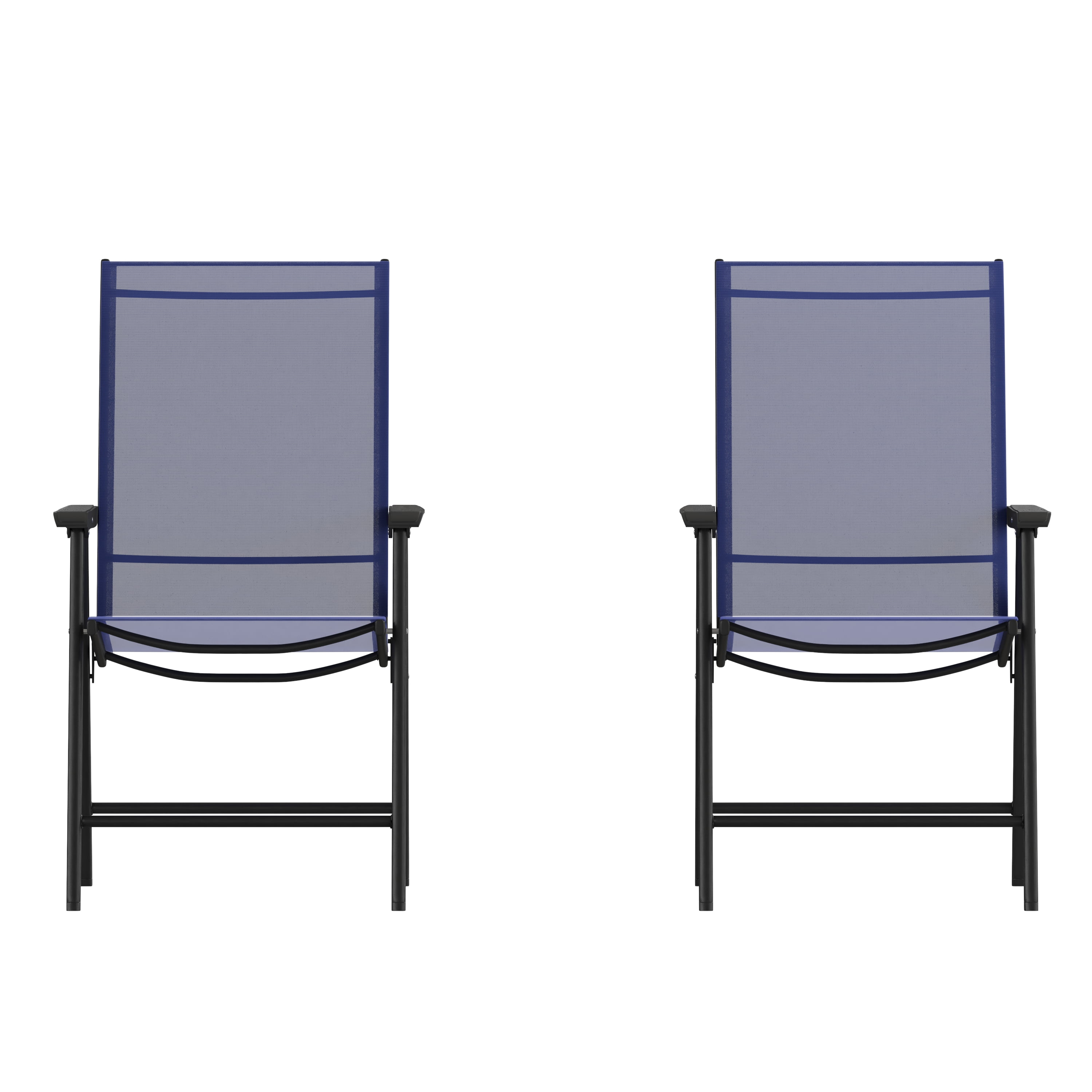 Navy and Black Powder-Coated Steel Outdoor Sling Chair Set