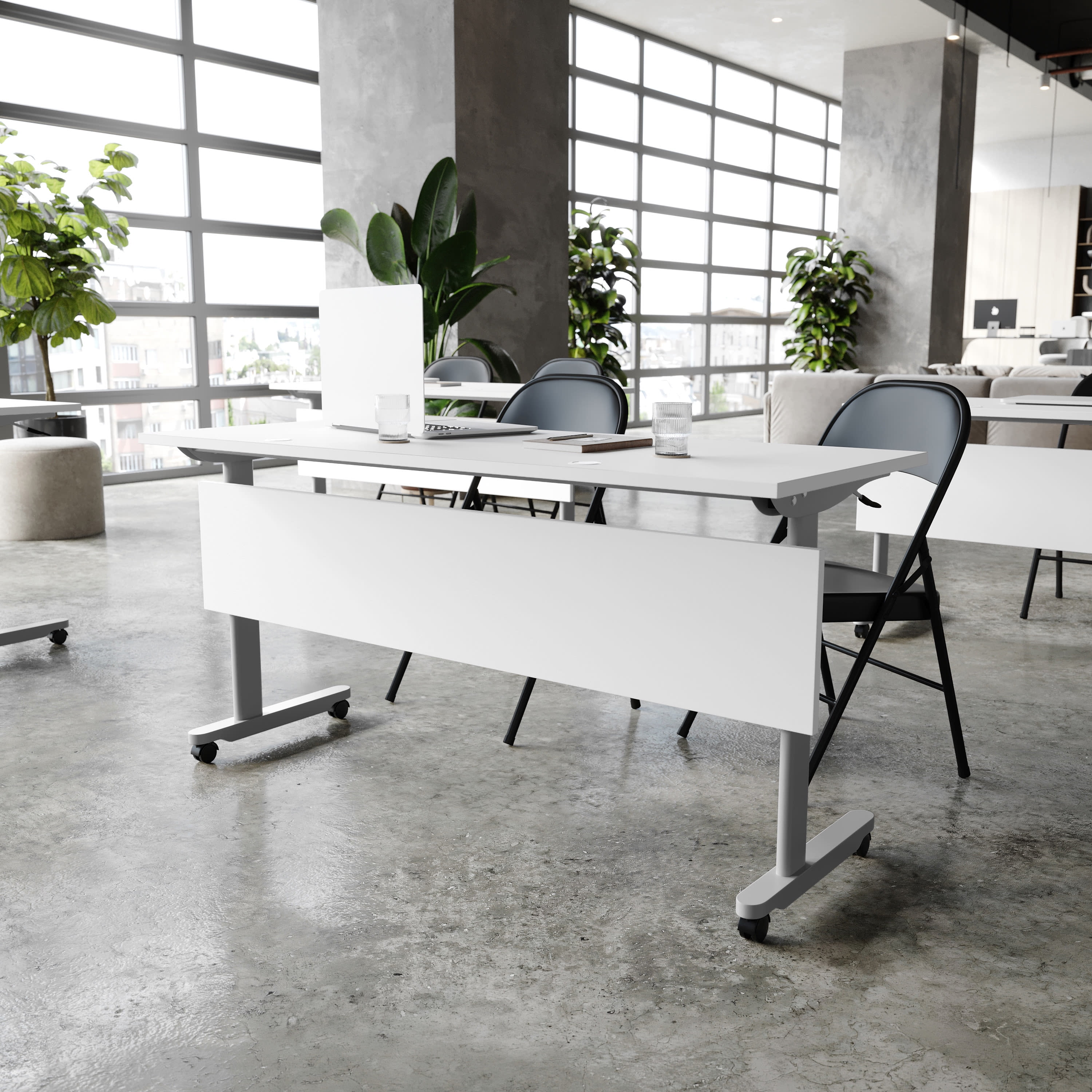 Gray and White Commercial Grade Folding Training Table with Casters