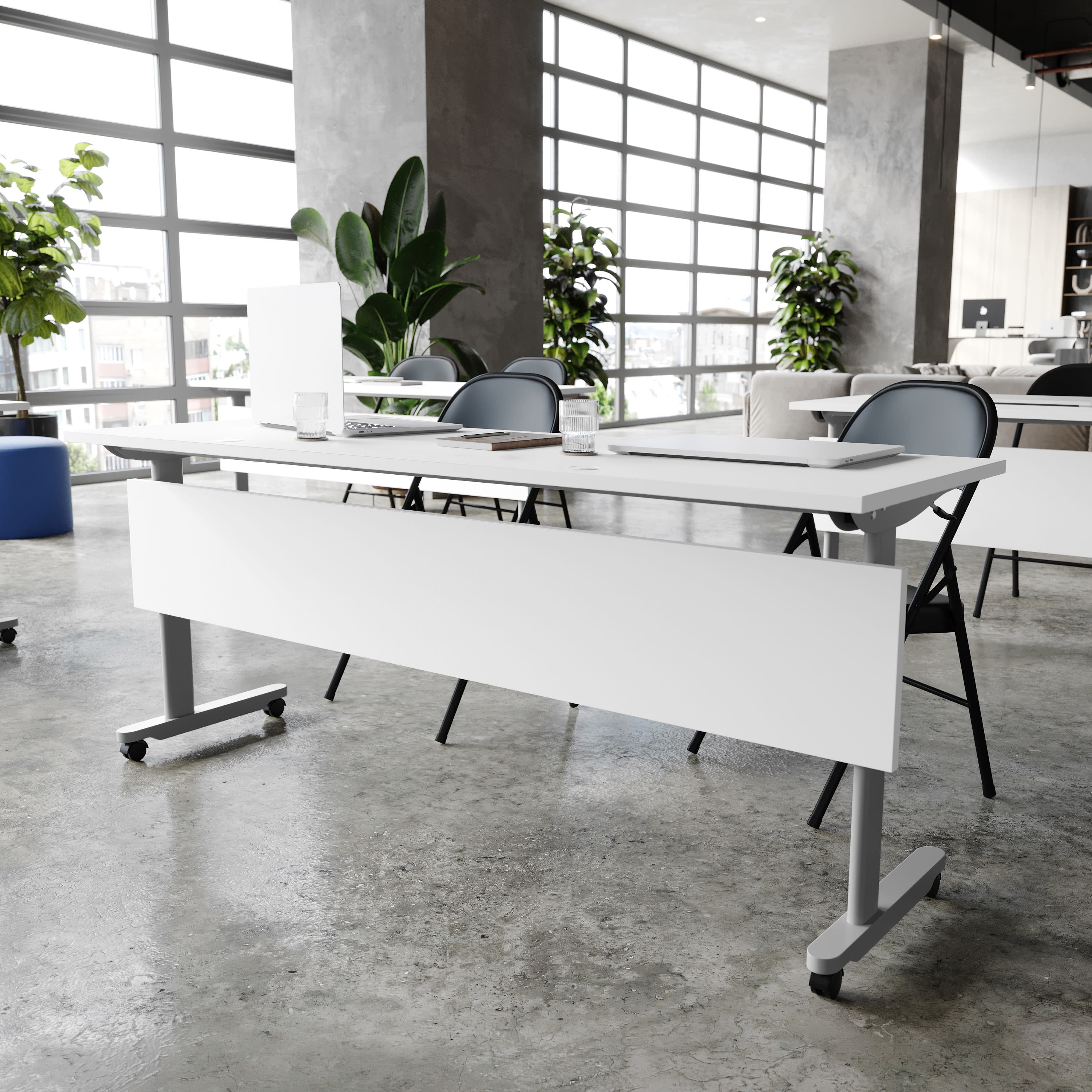 White and Gray Folding Commercial Grade Training Table with Casters
