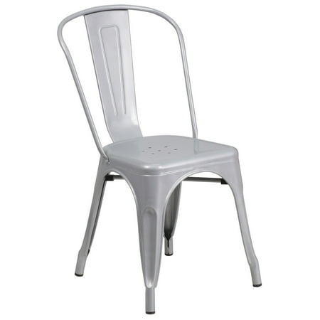 Flash Furniture Perry Adult Commercial-Grade Metal Indoor/Outdoor Stackable Dining Chair, Silver
