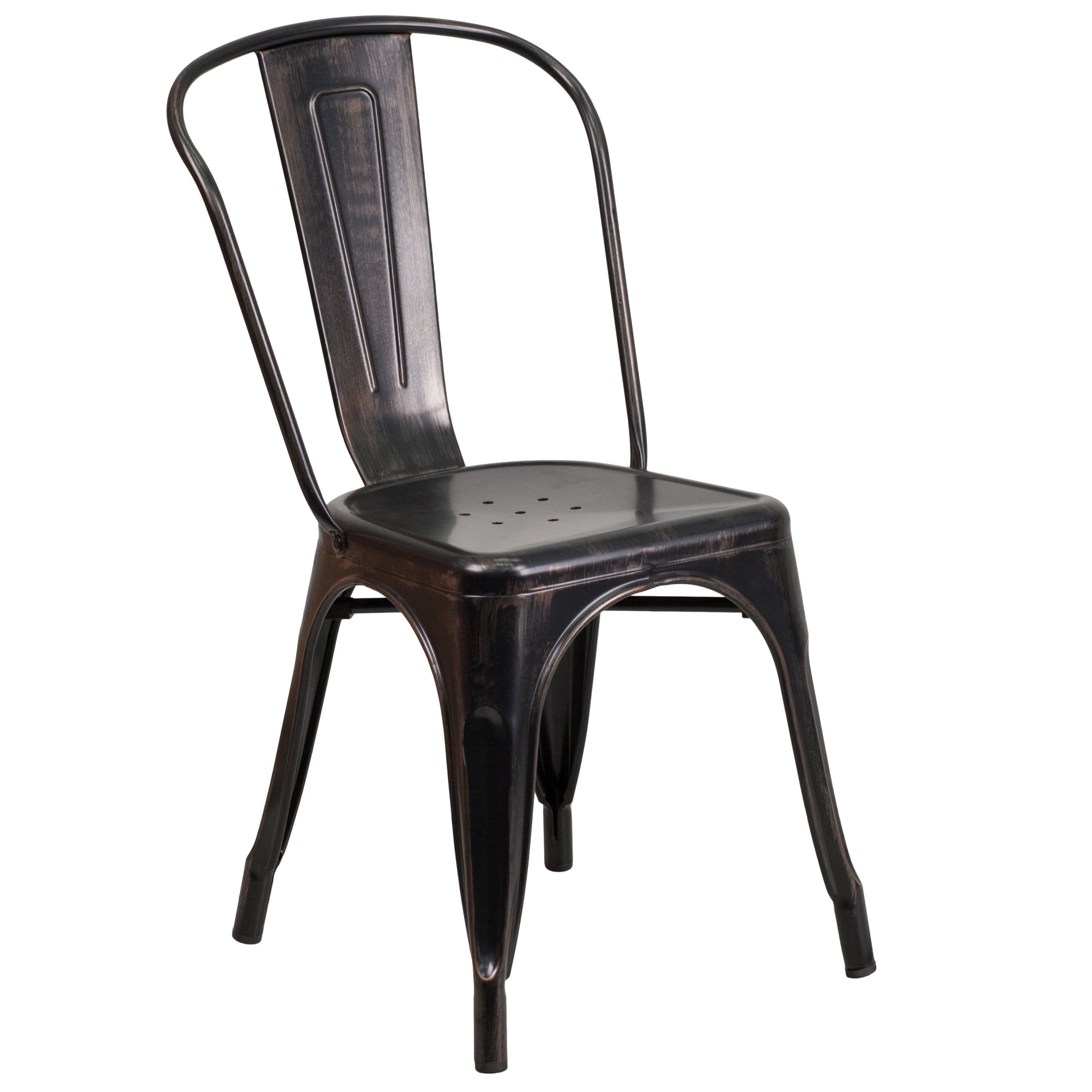Black-Antique Gold Metal Stackable Armless Dining Chair
