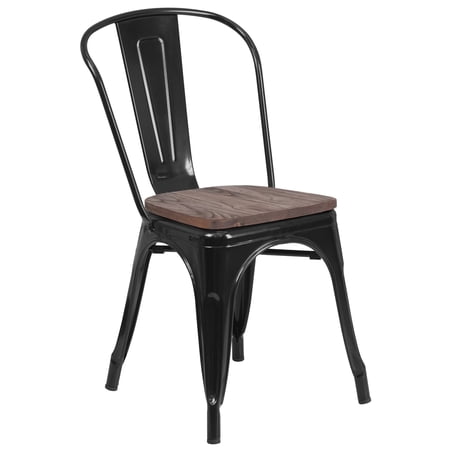 Flash Furniture Perry Black Metal Stackable Chair with Wood Seat