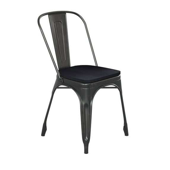 Flash Furniture Perry Commercial Grade Black-Antique Gold Metal Indoor-Outdoor Stackable Chair with Black Poly Resin Wood Seat