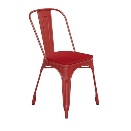Flash Furniture Perry Commercial Grade Red Metal Indoor-Outdoor Stackable Chair with Red Poly Resin Wood Seat