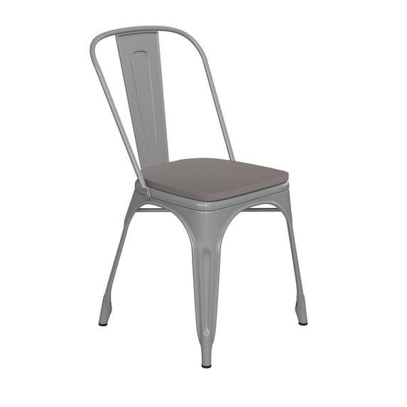Flash Furniture Perry Commercial Grade Silver Metal Indoor-Outdoor Stackable Chair with Gray Poly Resin Wood Seat