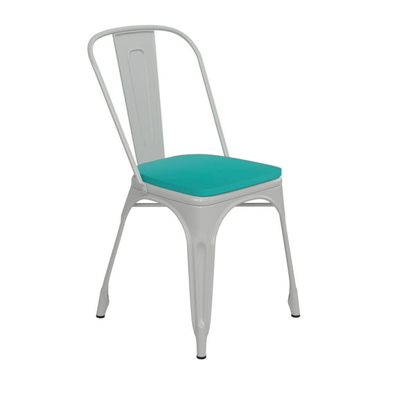 Flash Furniture Perry Commercial Grade White Metal Indoor-Outdoor Stackable Chair with Mint Green Poly Resin Wood Seat