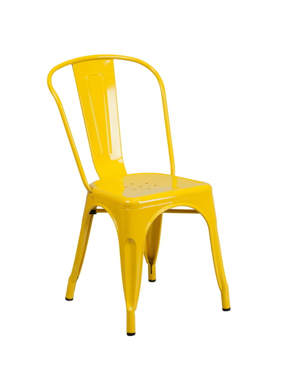 Flash Furniture Perry Commercial Grade Yellow Metal Indoor-Outdoor Stackable Chair