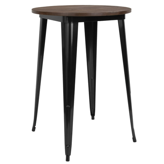 Flash Furniture Philip 30" Round Black Metal Indoor Bar Height Table with Walnut Rustic Wood Top