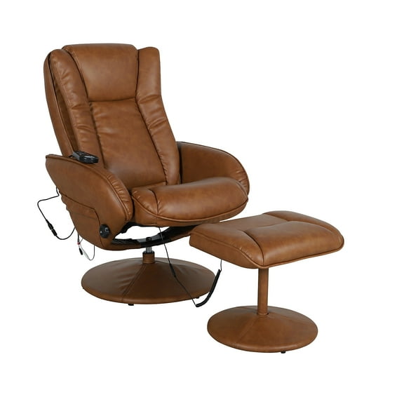 Flash Furniture Massaging Multi-Position Plush Recliner with Side Pocket and Ottoman in Brown LeatherSoft