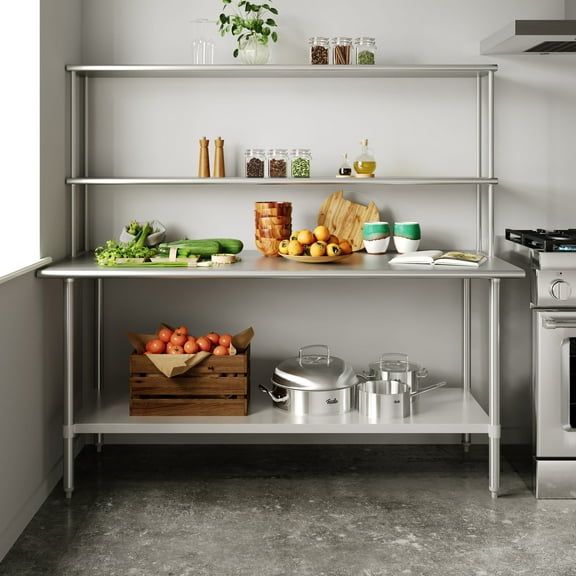 Flash Furniture Reader Portable Prep and Work Table Galvanized Steel Undershelf (NHWT3072OSH)