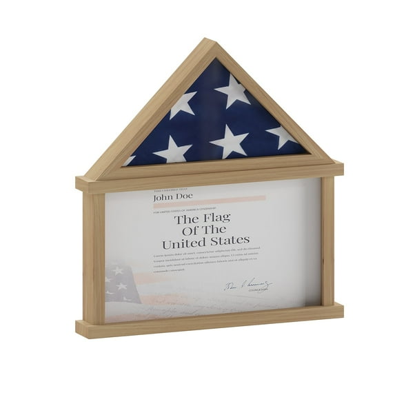 Flash Furniture Quincy Solid Pine Wood Flag and Certificate Display Case 26.5" x 26.5" Weathered