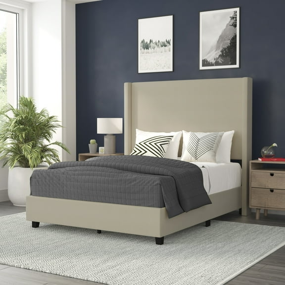 Flash Furniture Quinn Stitched Upholstered Platform Bed, Beige, Full