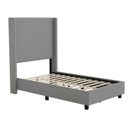 Flash Furniture Quinn Stitched Upholstered Platform Bed, Gray, Twin