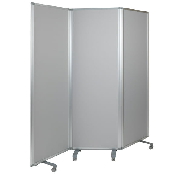 Flash Furniture Raisley Double Sided Mobile Magnetic Whiteboard/Cloth Partition with Lockable Casters, 72"H x 24"W (3 sections included)