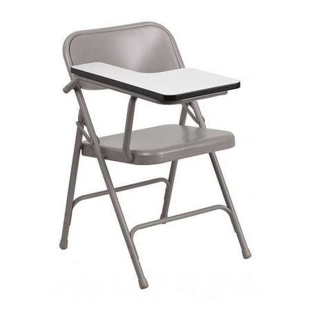 Flash Furniture Ralph Premium Steel Adult Folding Chair with Right Handed Tablet Arm, Gray