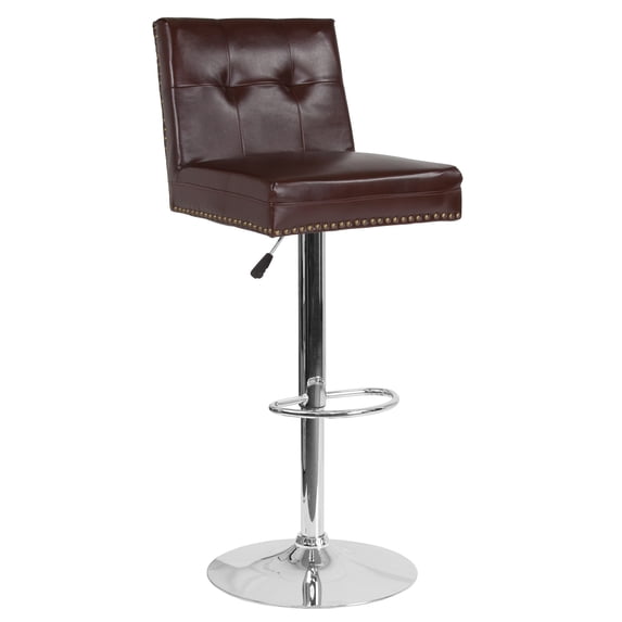 Flash Furniture Ravello Contemporary Adjustable Height Barstool with Accent Nail Trim in Brown LeatherSoft