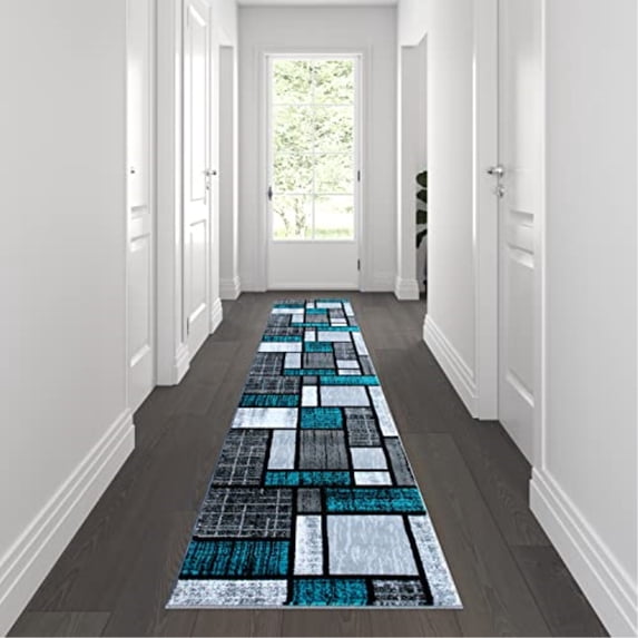 Flash Furniture Raven Rectangular Contemporary Grey, Turquoise Area Rug, 2' x 11'