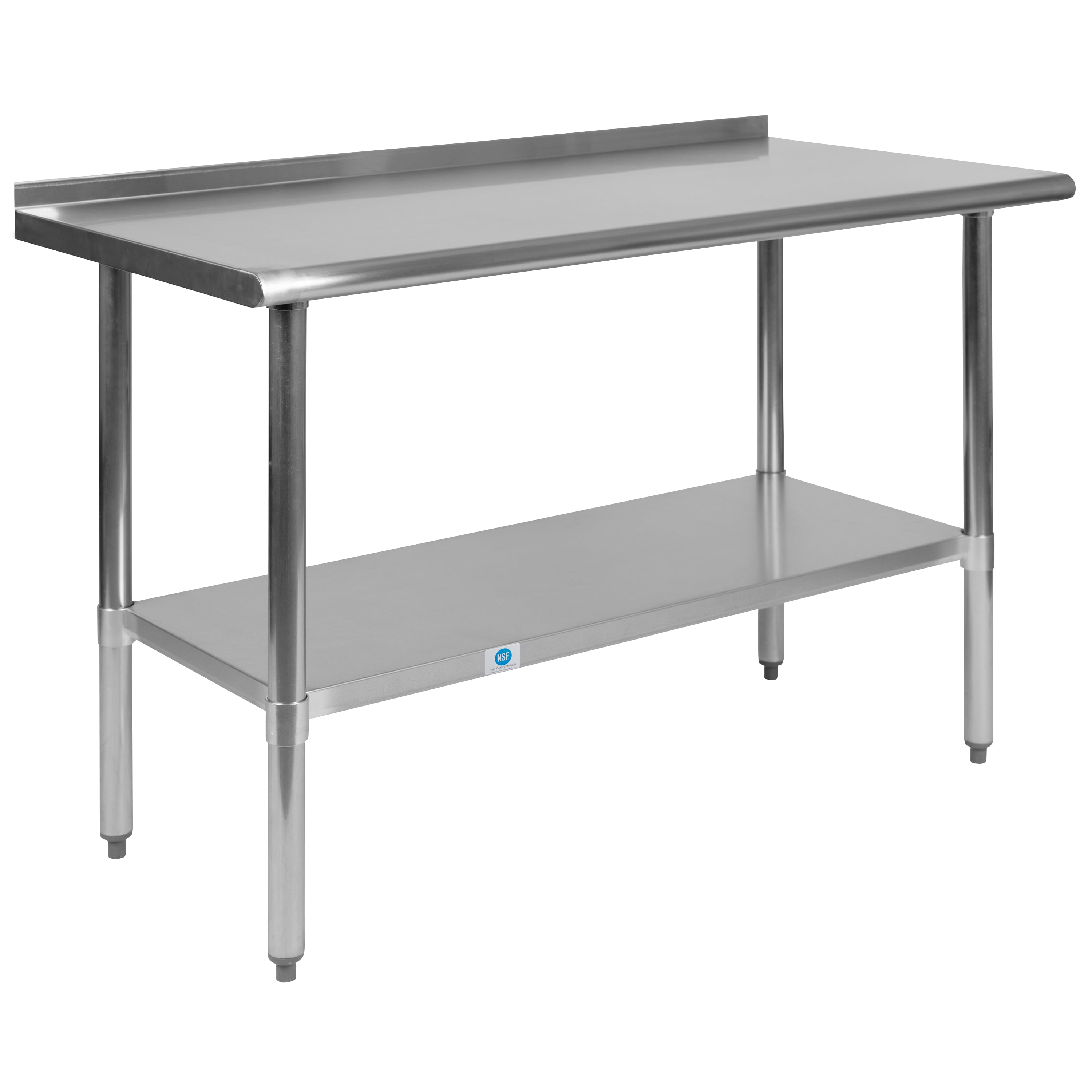 Flash Furniture Rawcliffe Stainless Steel 18 Gauge Prep and Work Table with 1.5" Backsplash and Undershelf - NSF Certified - 48"W x 24"D x 36"H