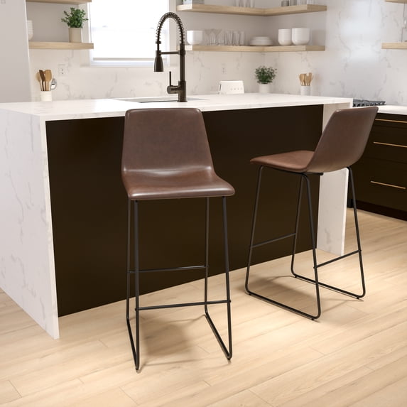 Flash Furniture Reagan 30" LeatherSoft Bucket Style Barstools with Footrest, Set of 2, Dark Brown