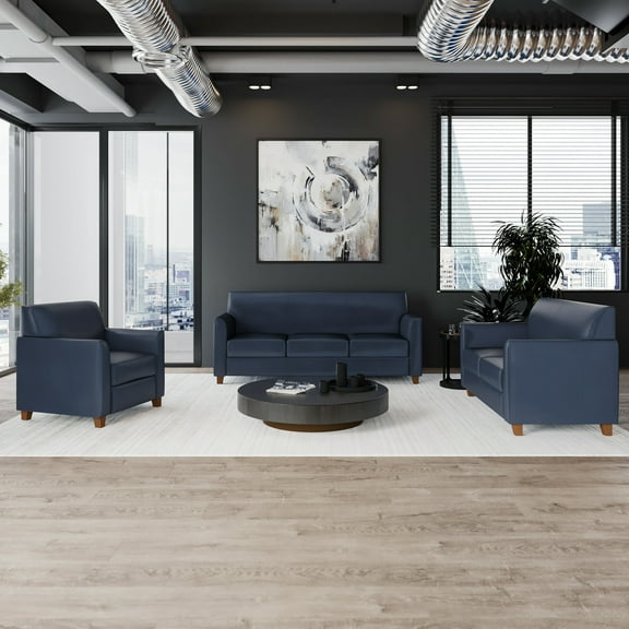 Flash Furniture Reception Set in Navy LeatherSoft