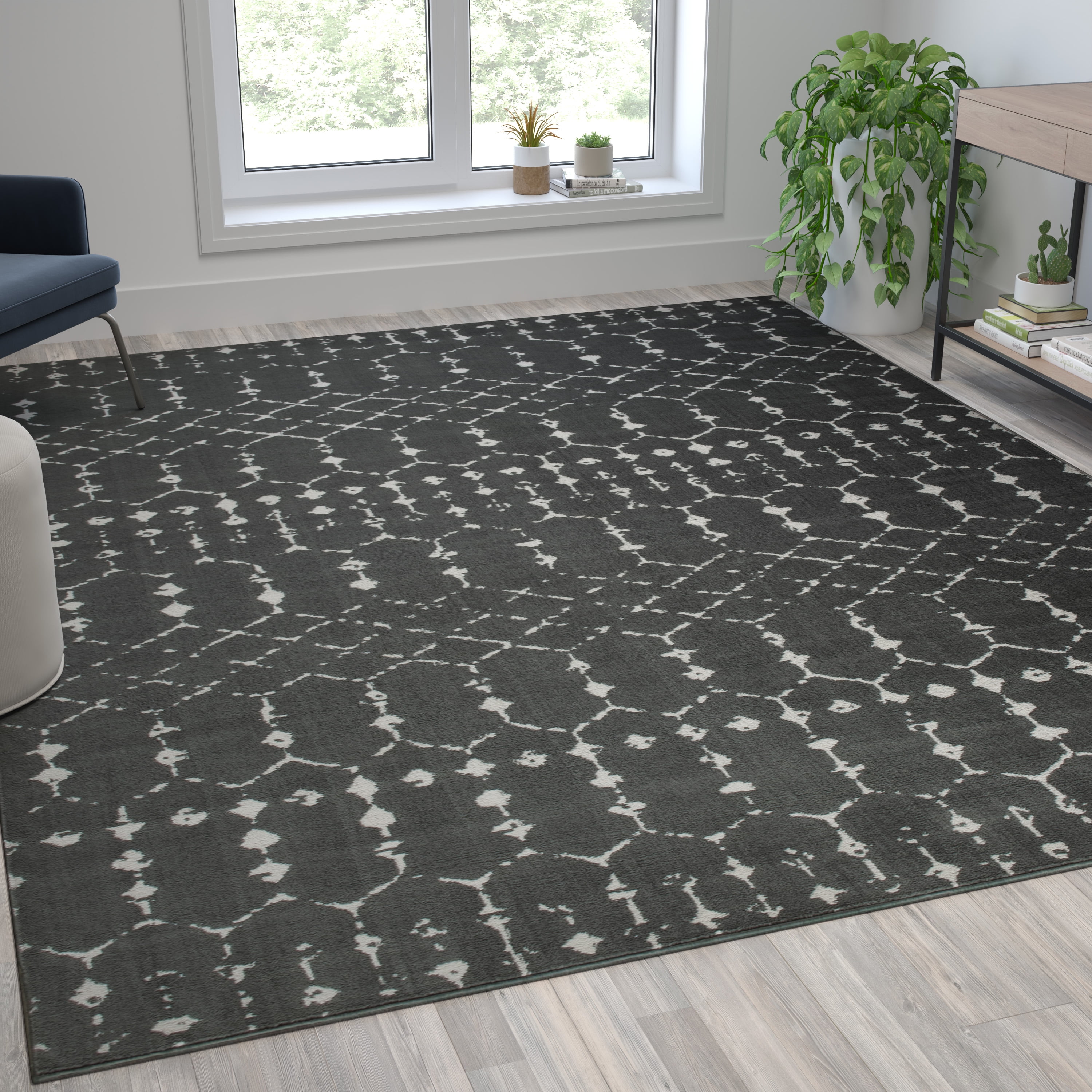 Bohemian Geometric 8' x 10' Dark Gray and Ivory Synthetic Rug