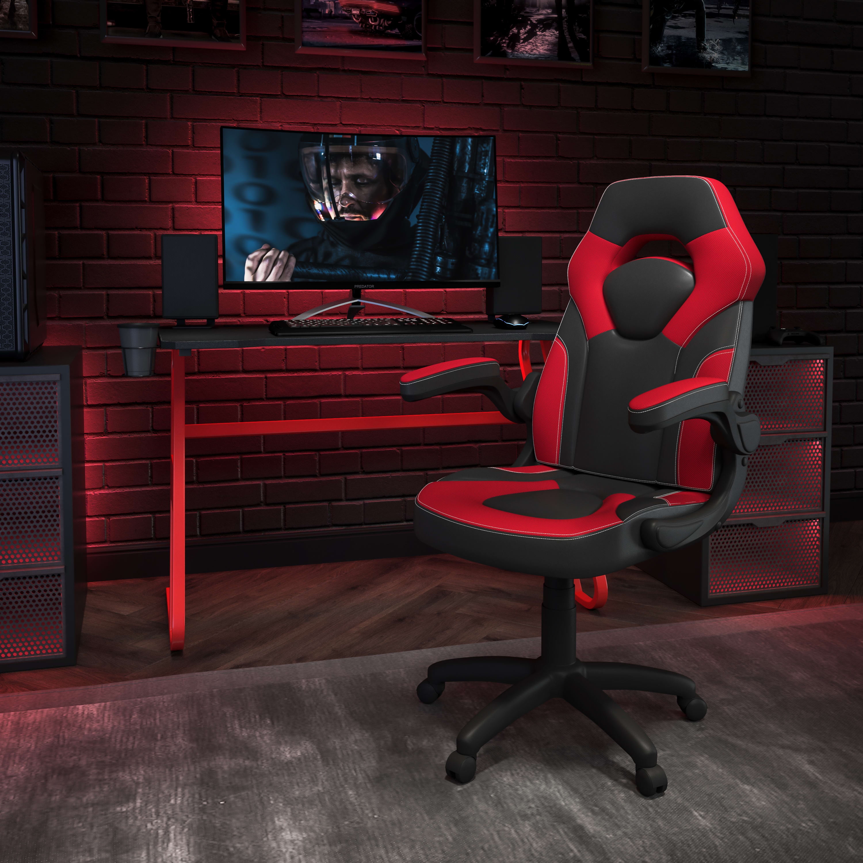 Flash Furniture Red Gaming Desk and Red/Black Racing Chair Set with Cup Holder and Headphone Hook