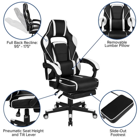 Flash Furniture Optis Red Gaming Desk with Cup Holder/Headphone Hook & White Reclining Back/Arms Gaming Chair with Footrest