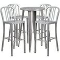thumbnail image 1 of Flash Furniture Richard Commercial Grade 24" Round Silver Metal Indoor-Outdoor Bar Table Set with 4 Vertical Slat Back Stools, 1 of 5