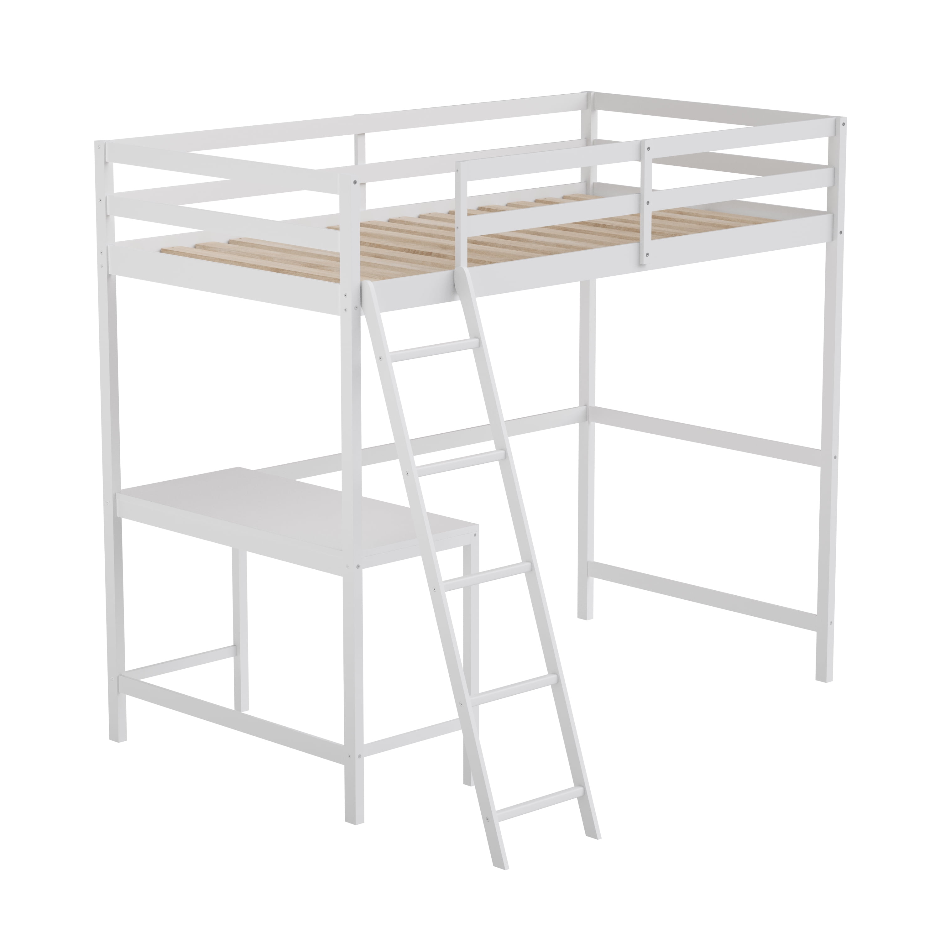 Flash Furniture Riley Loft Bed Frame with Desk Twin Size Wooden