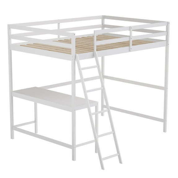 Flash Furniture Riley Loft Wooden Bed Frame with Desk, White