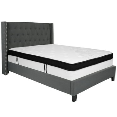 Flash Furniture Riverdale Full Size Tufted Upholstered Platform Bed in Dark Gray Fabric with Memory Foam Mattress