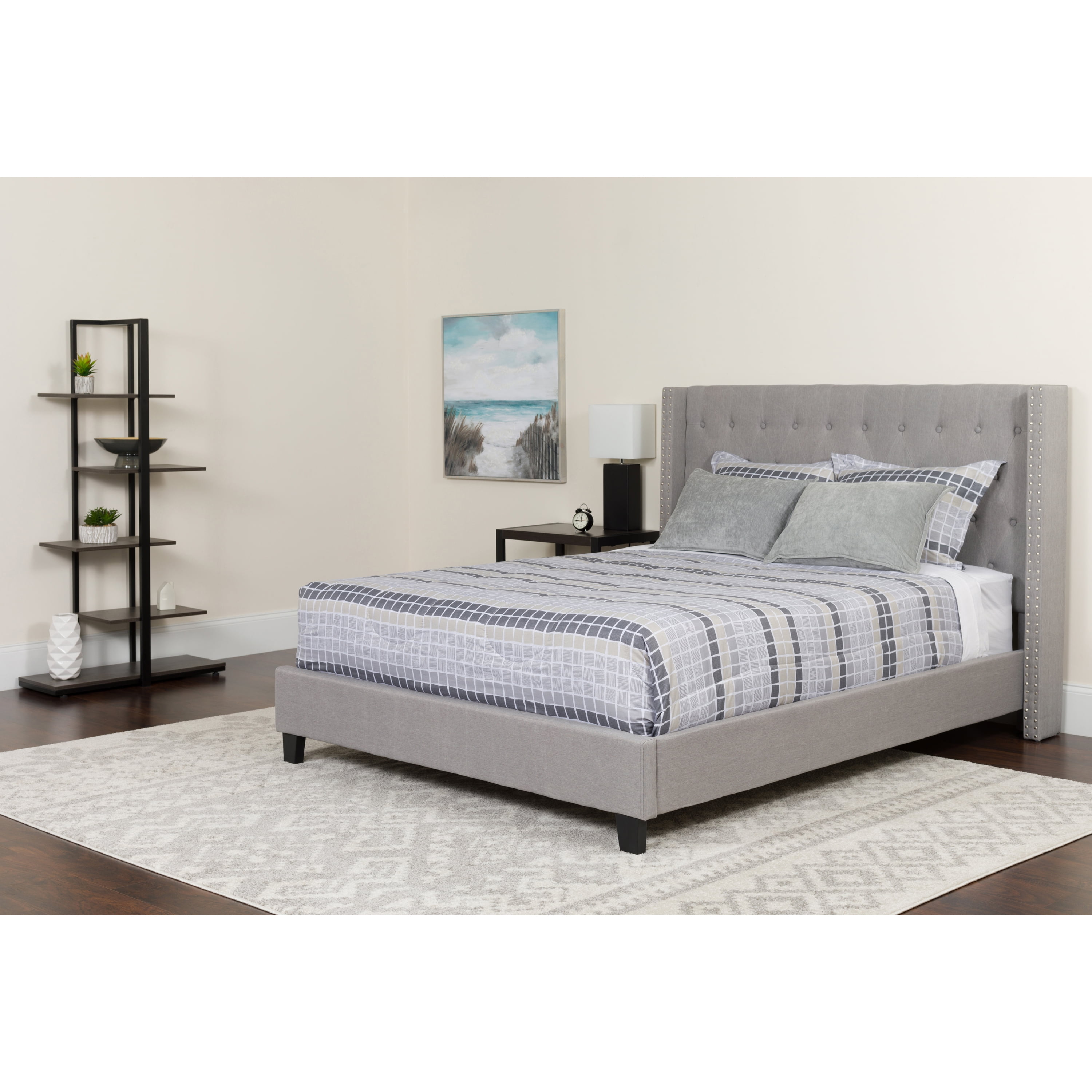 Riverdale Light Gray Full-Size Tufted Nailhead Trim Upholstered Bed