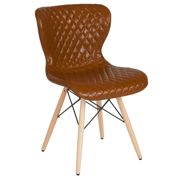 Flash Furniture Riverside Contemporary Upholstered Chair with Wooden Legs in Saddle Vinyl