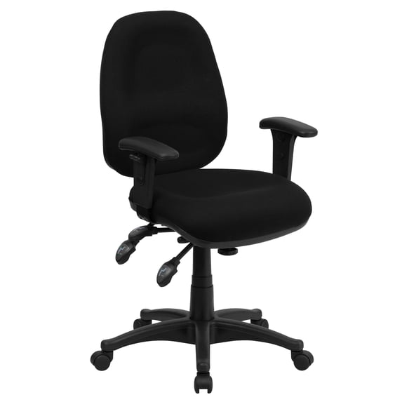 Flash Furniture Rochelle Mid-Back Black Fabric Multifunction Executive Swivel Ergonomic Office Chair with Adjustable Arms