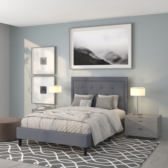 Flash Furniture Roxbury Full Size Tufted Upholstered Platform Bed in Light Gray Fabric