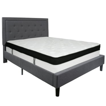 Flash Furniture Roxbury Queen Size Tufted Upholstered Platform Bed in Dark Gray Fabric with Memory Foam Mattress