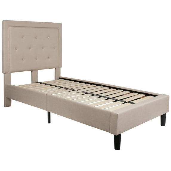 Flash Furniture Roxbury Twin Size Tufted Upholstered Platform Bed in Beige Fabric