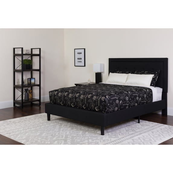 Flash Furniture Roxbury Twin Size Tufted Upholstered Platform Bed in Black Fabric with Pocket Spring Mattress