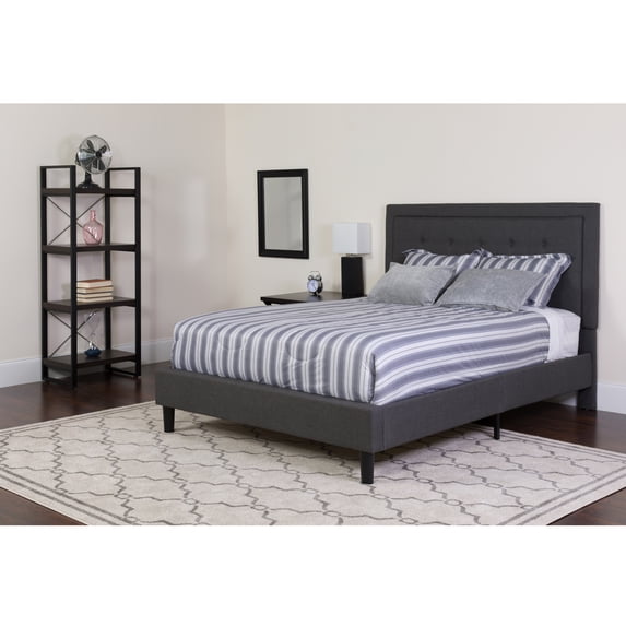 Flash Furniture Roxbury Twin Size Tufted Upholstered Platform Bed in Dark Gray Fabric with Pocket Spring Mattress