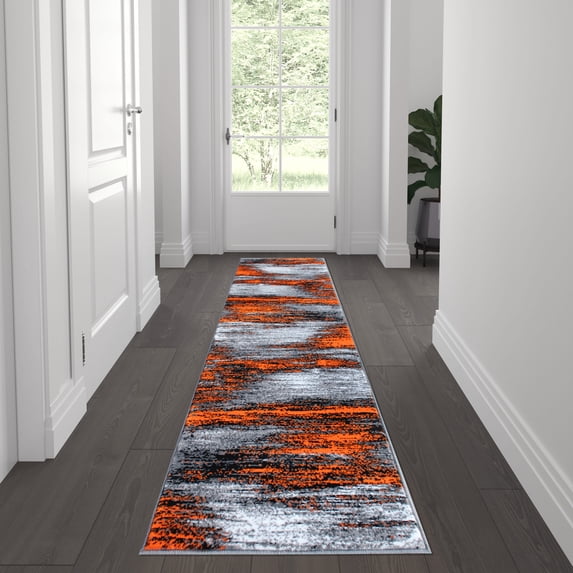 Flash Furniture Rylan Rectangular Contemporary Grey, Orange Area Rug, 2' x 7'