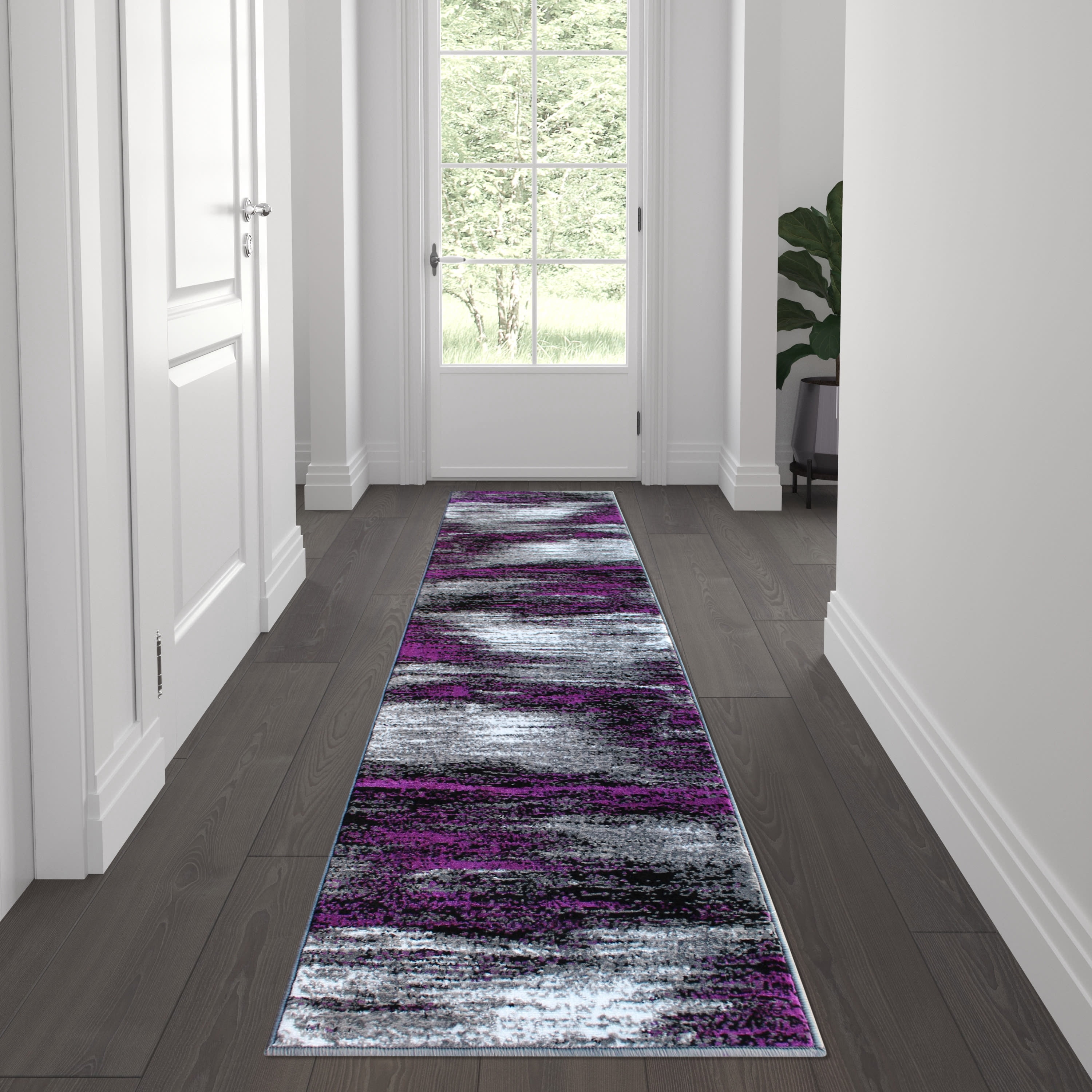 Flash Furniture Rylan Rectangular Contemporary Grey, Purple Area Rug, 2' x 7'