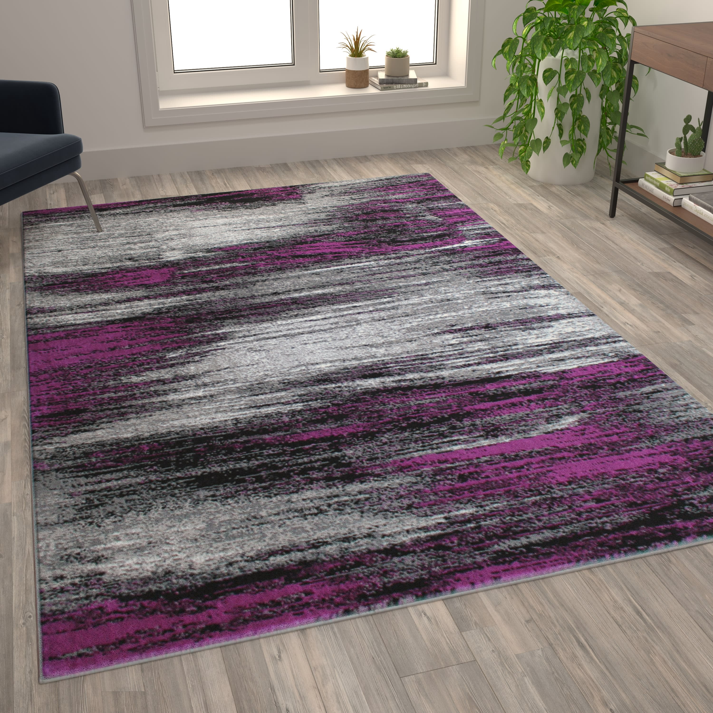 Flash Furniture Rylan Rectangular Contemporary Grey, Purple Area Rug, 6' x 9'