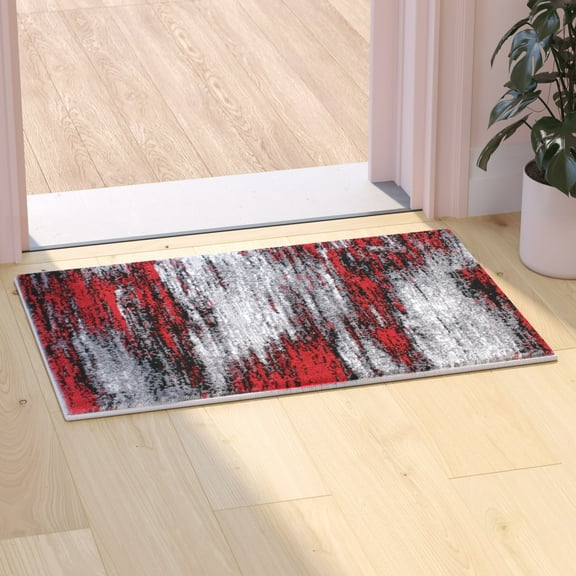 Flash Furniture Rylan Rectangular Contemporary Grey, Red Area Rug, 2' x 3'