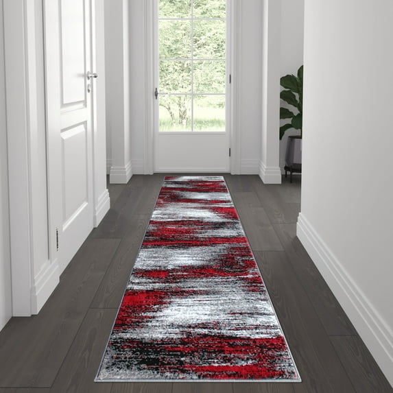 Flash Furniture Rylan Rectangular Contemporary Grey, Red Area Rug, 2' x 7'