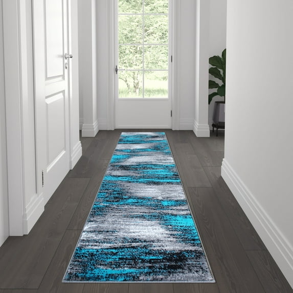 Flash Furniture Rylan Rectangular Contemporary Grey, Turquoise Area Rug, 2' x 7'