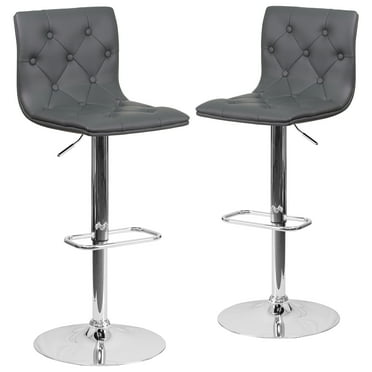 Flash Furniture Sammie 2 Pack Contemporary Button Tufted Gray Vinyl Adjustable Height Barstool with Chrome Base