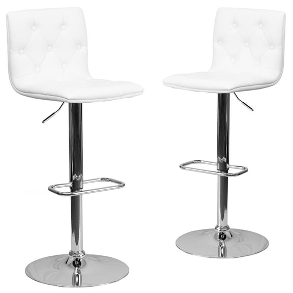 Flash Furniture Sammie 2 Pack Contemporary Button Tufted White Vinyl Adjustable Height Barstool with Chrome Base
