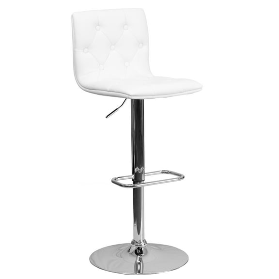 Flash Furniture Sammie Contemporary Button Tufted White Vinyl Adjustable Height Barstool with Chrome Base